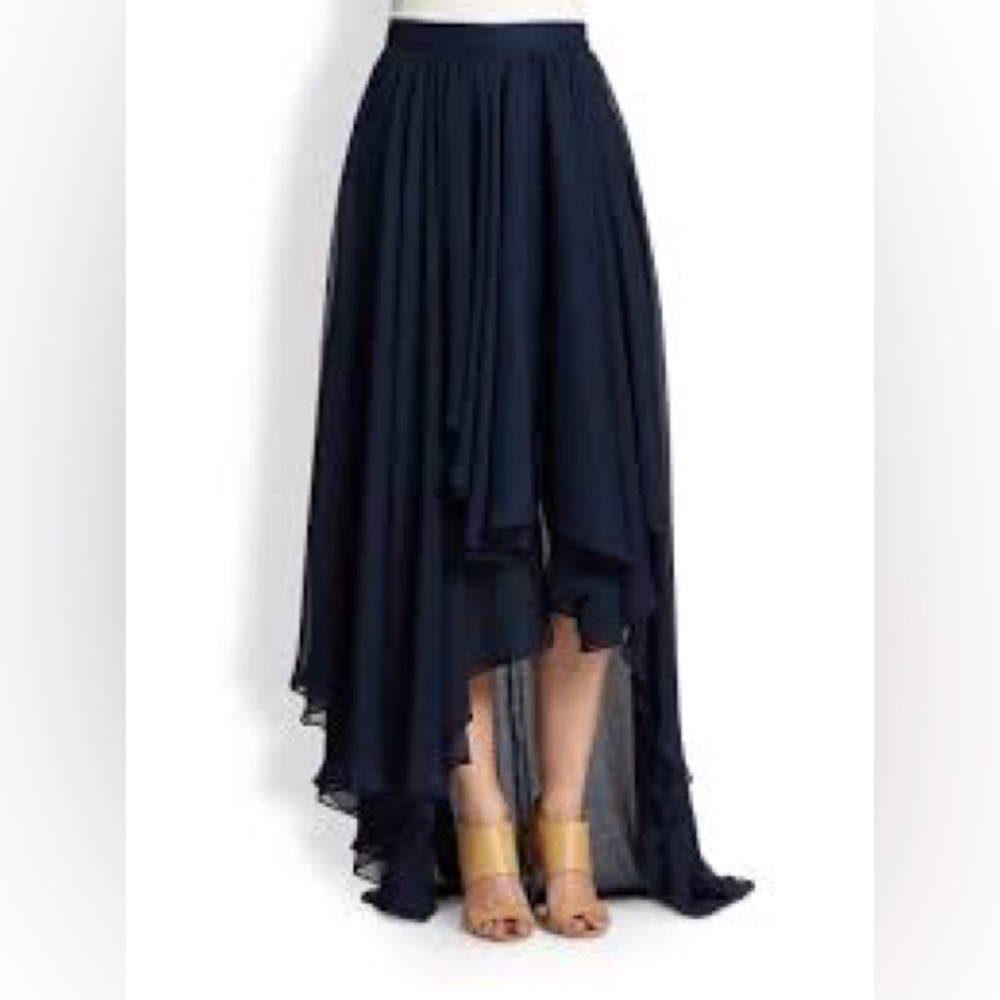 Alice + Olivia Silk-Blend High-Low Chiffon Asymmetrical Maxi Skirt Navy Size XS